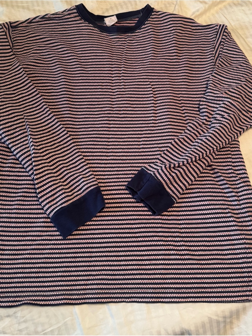 Vintage Long Sleeve Navy & White Striped Henley from Old Navy — 100% Cotton